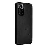 Korthållare, ringrem, kolfiberstruktur, reptåligt, fallsäkert, självabsorberande magnetisk stängning, läderfodral med stativ för Xiaomi Redmi Note 11 5G (Kina) (MediaTek)/Redmi Note 11T 5G/Redmi Note 11S 5G