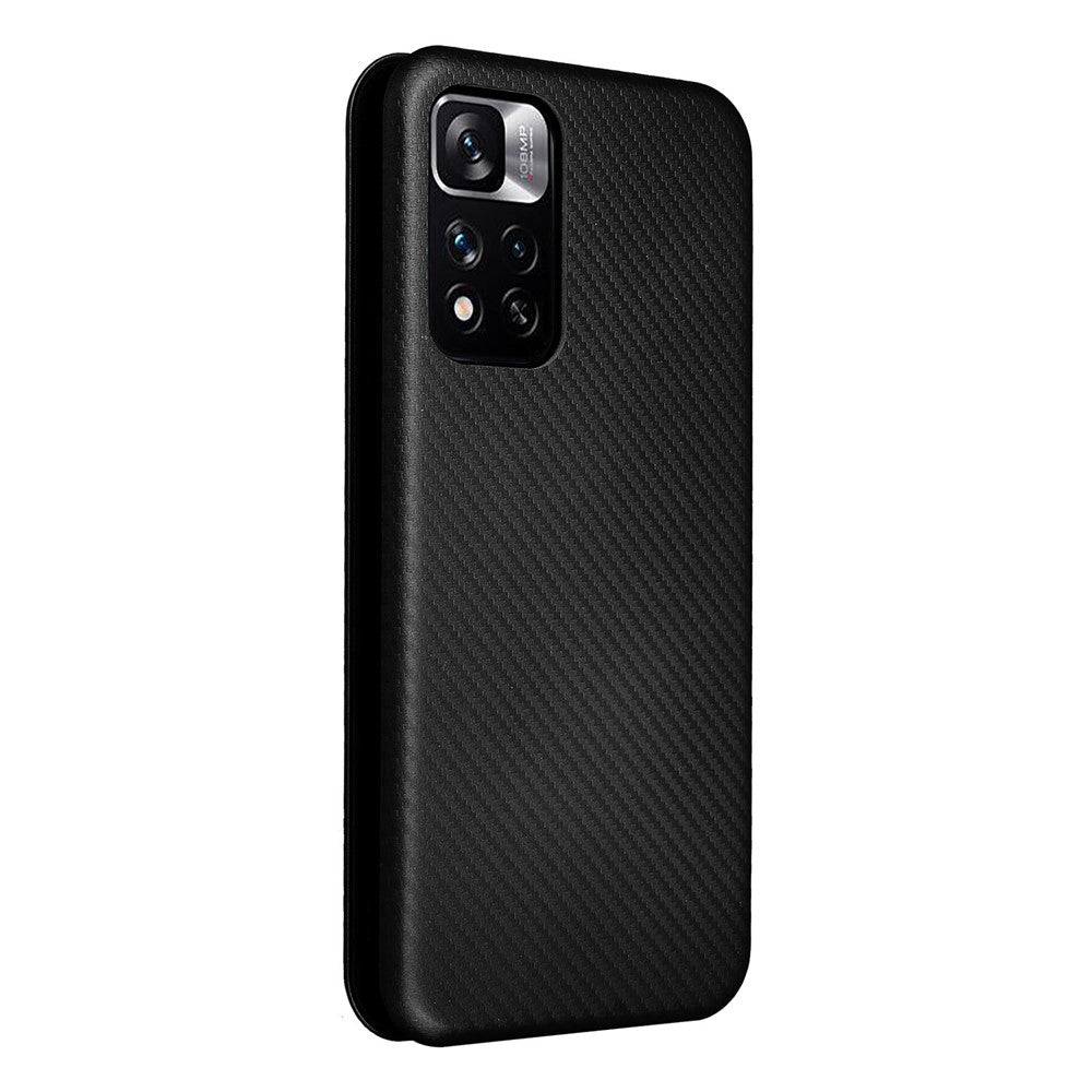 Korthållare, ringrem, kolfiberstruktur, reptåligt, fallsäkert, självabsorberande magnetisk stängning, läderfodral med stativ för Xiaomi Redmi Note 11 5G (Kina) (MediaTek)/Redmi Note 11T 5G/Redmi Note 11S 5G
