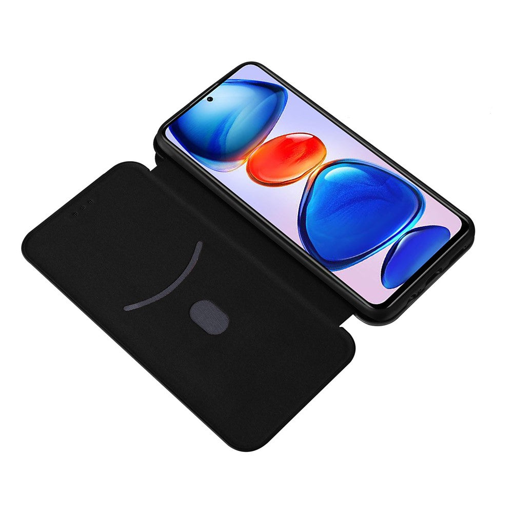 Korthållare, ringrem, kolfiberstruktur, reptåligt, fallsäkert, självabsorberande magnetisk stängning, läderfodral med stativ för Xiaomi Redmi Note 11 5G (Kina) (MediaTek)/Redmi Note 11T 5G/Redmi Note 11S 5G