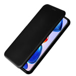 Korthållare, ringrem, kolfiberstruktur, reptåligt, fallsäkert, självabsorberande magnetisk stängning, läderfodral med stativ för Xiaomi Redmi Note 11 5G (Kina) (MediaTek)/Redmi Note 11T 5G/Redmi Note 11S 5G