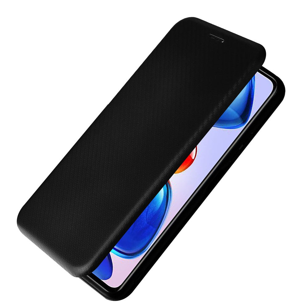 Korthållare, ringrem, kolfiberstruktur, reptåligt, fallsäkert, självabsorberande magnetisk stängning, läderfodral med stativ för Xiaomi Redmi Note 11 5G (Kina) (MediaTek)/Redmi Note 11T 5G/Redmi Note 11S 5G