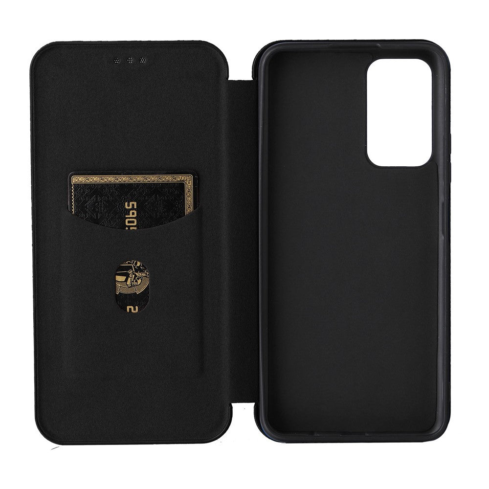 Korthållare, ringrem, kolfiberstruktur, reptåligt, fallsäkert, självabsorberande magnetisk stängning, läderfodral med stativ för Xiaomi Redmi Note 11 5G (Kina) (MediaTek)/Redmi Note 11T 5G/Redmi Note 11S 5G