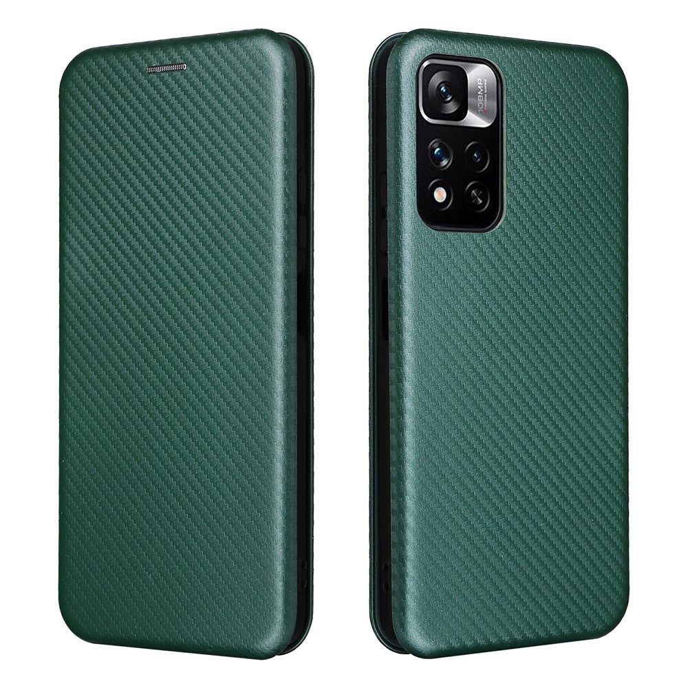 Korthållare, ringrem, kolfiberstruktur, reptåligt, fallsäkert, självabsorberande magnetisk stängning, läderfodral med stativ för Xiaomi Redmi Note 11 5G (Kina) (MediaTek)/Redmi Note 11T 5G/Redmi Note 11S 5G