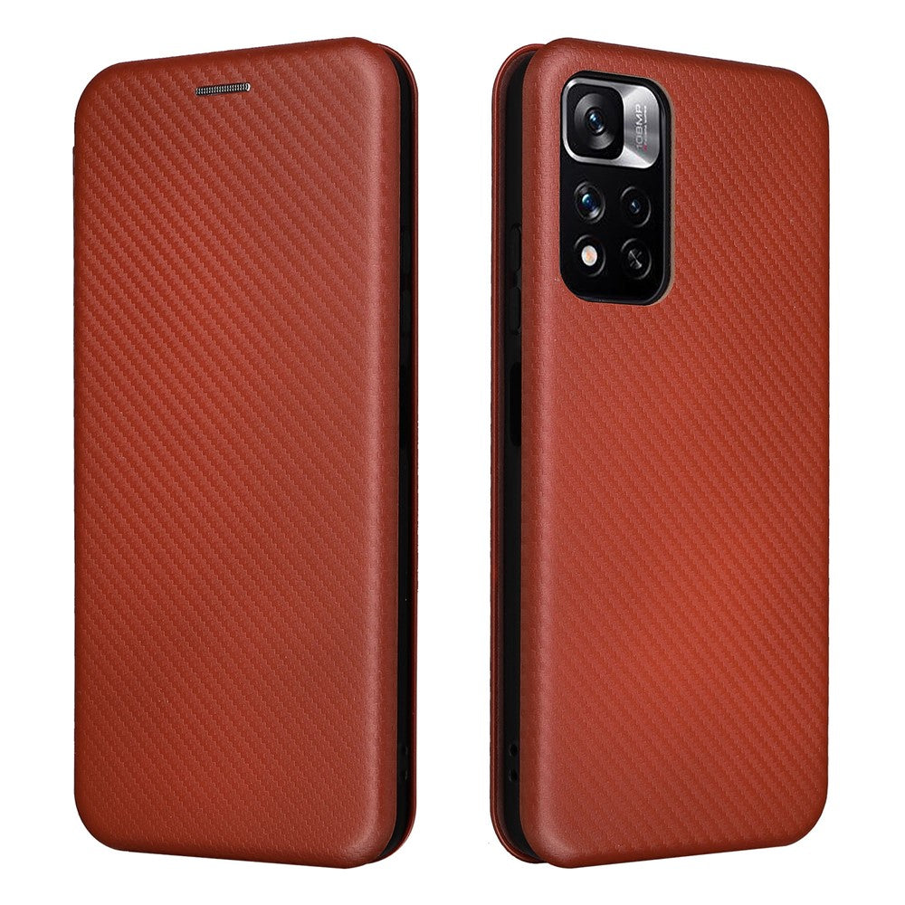 Korthållare, ringrem, kolfiberstruktur, reptåligt, fallsäkert, självabsorberande magnetisk stängning, läderfodral med stativ för Xiaomi Redmi Note 11 5G (Kina) (MediaTek)/Redmi Note 11T 5G/Redmi Note 11S 5G