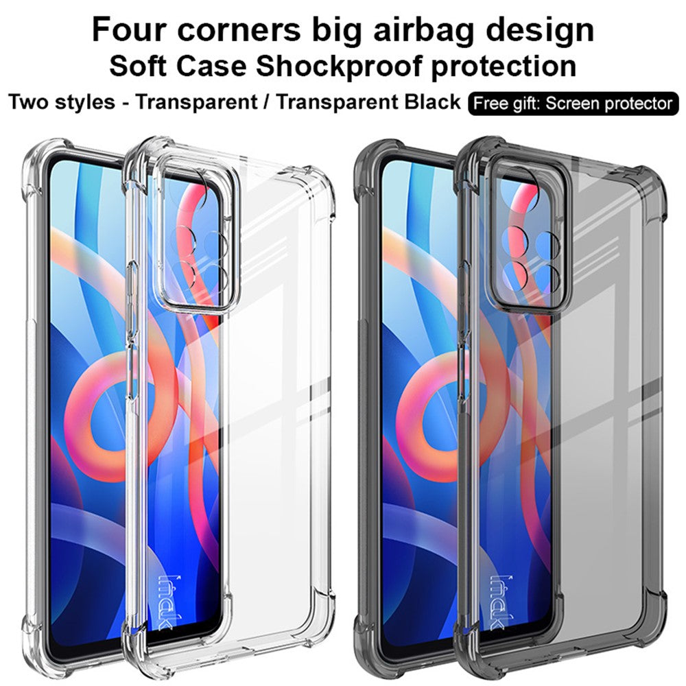 IMAK Four Corner Airbags Shockproof Transparent TPU Phone Case Cover with Screen Protector for Xiaomi Redmi Note 11 Pro+ 5G/Redmi Note 11 Pro 5G (China) (MediaTek)