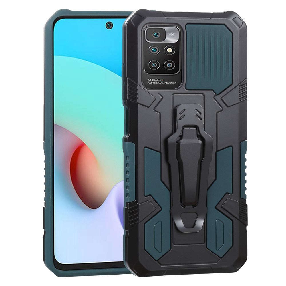 PC + TPU Phone Protective Case with Built-In Magnetic-Absorbed Metal Plate Back Clip Kickstand Design Hybrid Cover for Xiaomi Redmi Note 11 4G (MediaTek)/Redmi 10 4G (2021)/Redmi 10 2022 4G