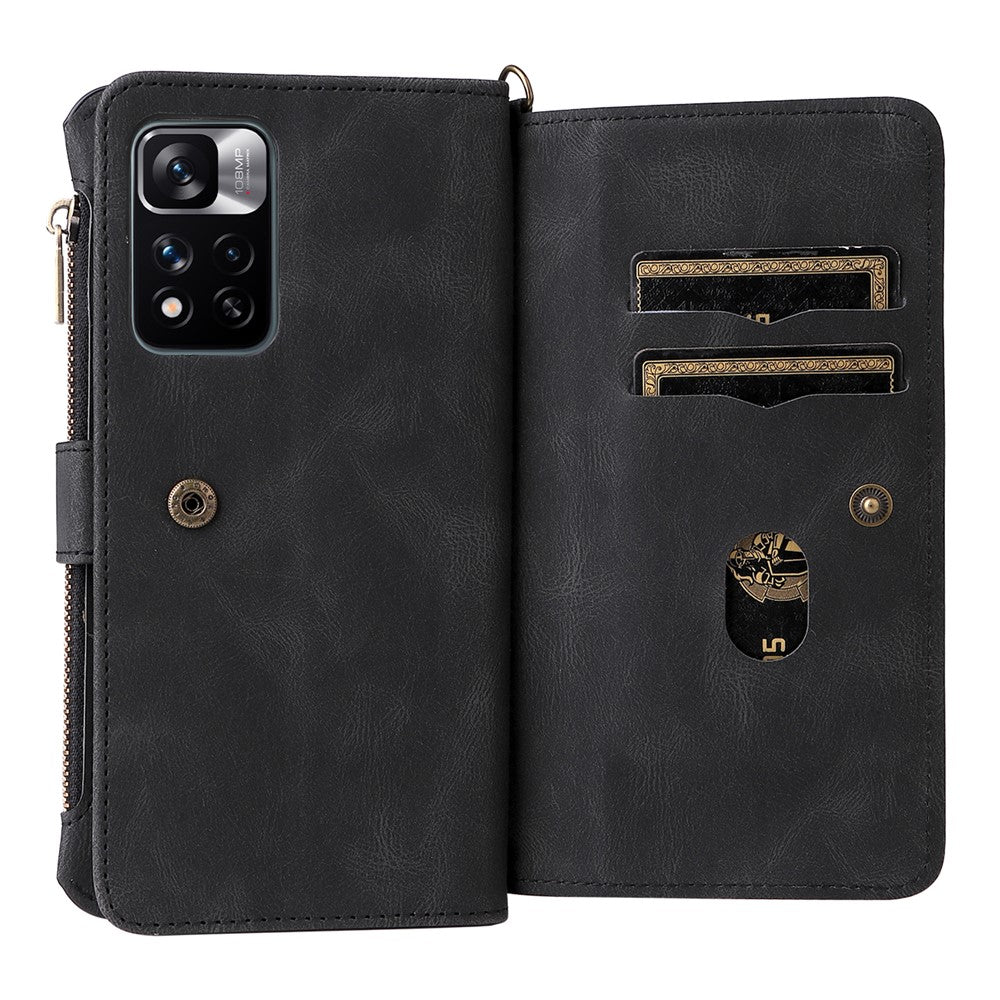 For Xiaomi Redmi Note 11 Pro 5G (China) (Mediatek) / Note 11 Pro+ 5G Zipper Wallet Case with 15 Card Slots and Strap Leather Phone Cover