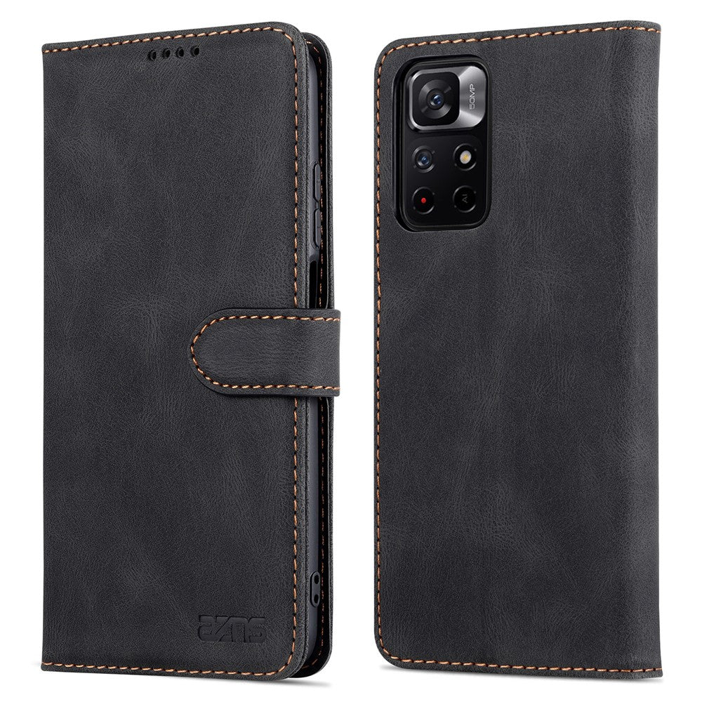 AZNS för Xiaomi Poco M4 Pro 5G / Redmi Note 11 5G (Kina) (MediaTek) Magnetisk stängning PU-läder Flip-plånboksfodral med stativ, mobilskydd