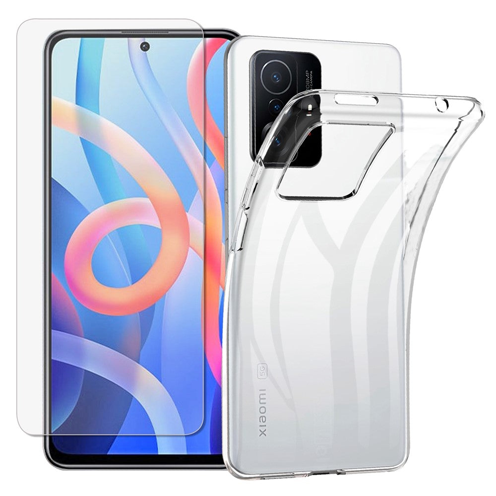 Transparent Soft TPU Protective Phone Case with Tempered Glass Screen Protector for Xiaomi 11T/11T Pro