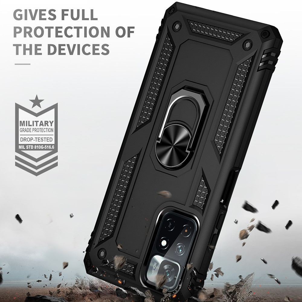 Ring Kickstand Function Anti-scratch Shockproof Hard PC Soft TPU Protective Case for Xiaomi Redmi Note 11 5G (China) (MediaTek)/Redmi Note 11T 5G/Note 11S 5G