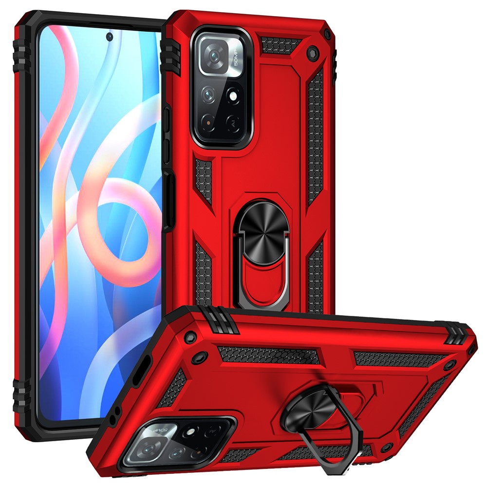 Ringstöd Funktion Reptålig Stötsäker Hårt PC Mjukt TPU Skyddsskal för Xiaomi Redmi Note 11 5G (Kina) (MediaTek)/Redmi Note 11T 5G/Note 11S 5G