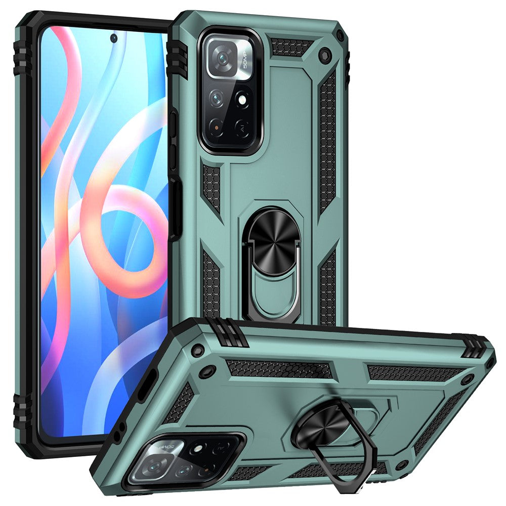 Ring Kickstand Function Anti-scratch Shockproof Hard PC Soft TPU Protective Case for Xiaomi Redmi Note 11 5G (China) (MediaTek)/Redmi Note 11T 5G/Note 11S 5G