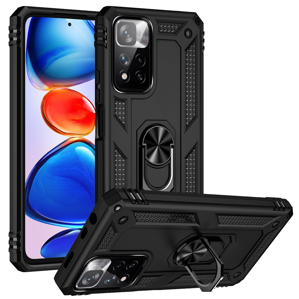 Drop-proof Anti-scratch Hard PC Soft TPU Mobile Phone Case with Ring Kickstand for Xiaomi Redmi Note 11 Pro 5G (China) (MediaTek)/Note 11 Pro+ 5G