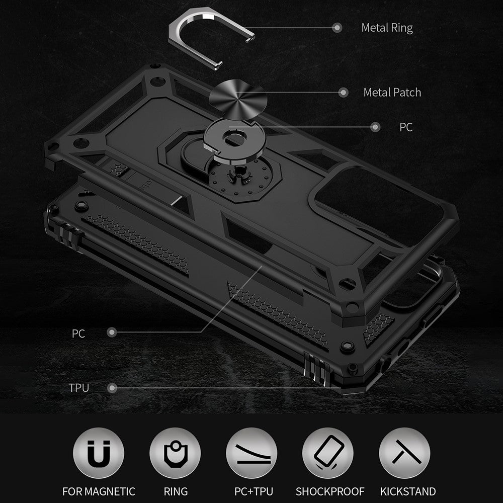 Drop-proof Anti-scratch Hard PC Soft TPU Mobile Phone Case with Ring Kickstand for Xiaomi Redmi Note 11 Pro 5G (China) (MediaTek)/Note 11 Pro+ 5G