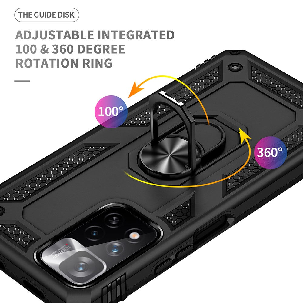 Drop-proof Anti-scratch Hard PC Soft TPU Mobile Phone Case with Ring Kickstand for Xiaomi Redmi Note 11 Pro 5G (China) (MediaTek)/Note 11 Pro+ 5G