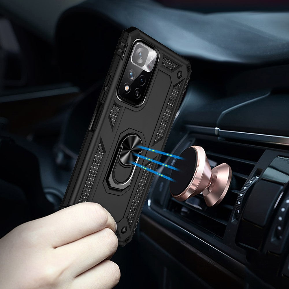 Drop-proof Anti-scratch Hard PC Soft TPU Mobile Phone Case with Ring Kickstand for Xiaomi Redmi Note 11 Pro 5G (China) (MediaTek)/Note 11 Pro+ 5G