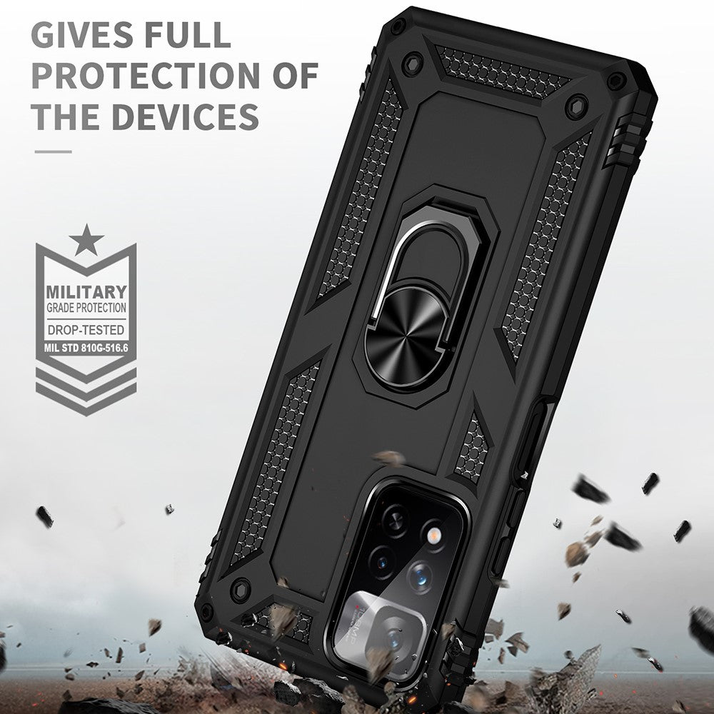 Drop-proof Anti-scratch Hard PC Soft TPU Mobile Phone Case with Ring Kickstand for Xiaomi Redmi Note 11 Pro 5G (China) (MediaTek)/Note 11 Pro+ 5G