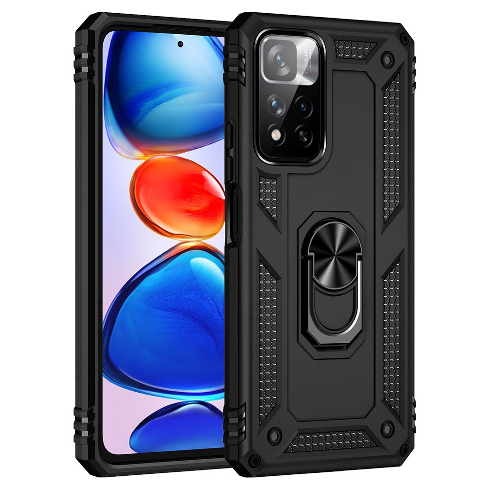 Drop-proof Anti-scratch Hard PC Soft TPU Mobile Phone Case with Ring Kickstand for Xiaomi Redmi Note 11 Pro 5G (China) (MediaTek)/Note 11 Pro+ 5G