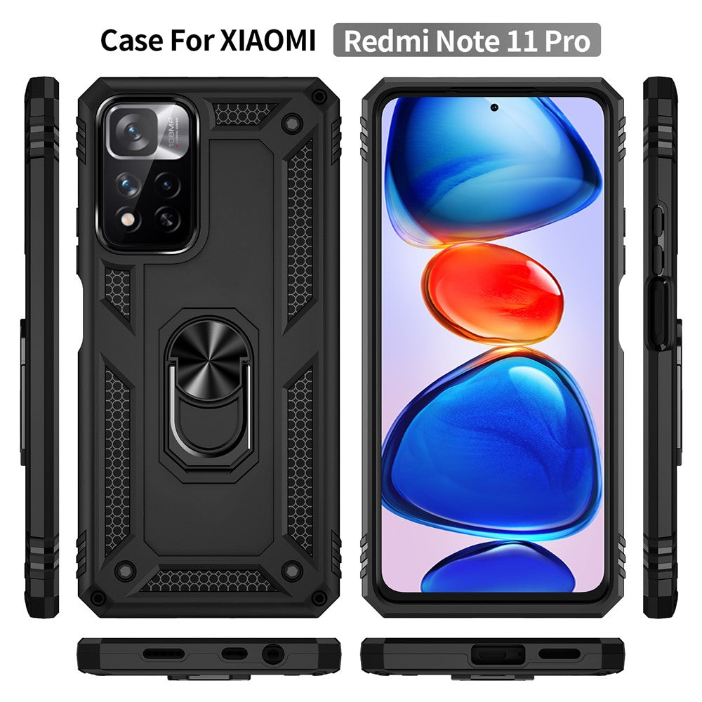 Drop-proof Anti-scratch Hard PC Soft TPU Mobile Phone Case with Ring Kickstand for Xiaomi Redmi Note 11 Pro 5G (China) (MediaTek)/Note 11 Pro+ 5G