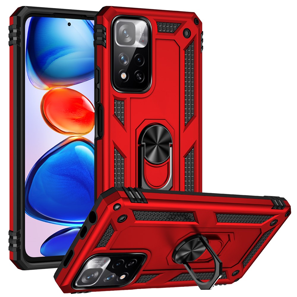 Drop-proof Anti-scratch Hard PC Soft TPU Mobile Phone Case with Ring Kickstand for Xiaomi Redmi Note 11 Pro 5G (China) (MediaTek)/Note 11 Pro+ 5G