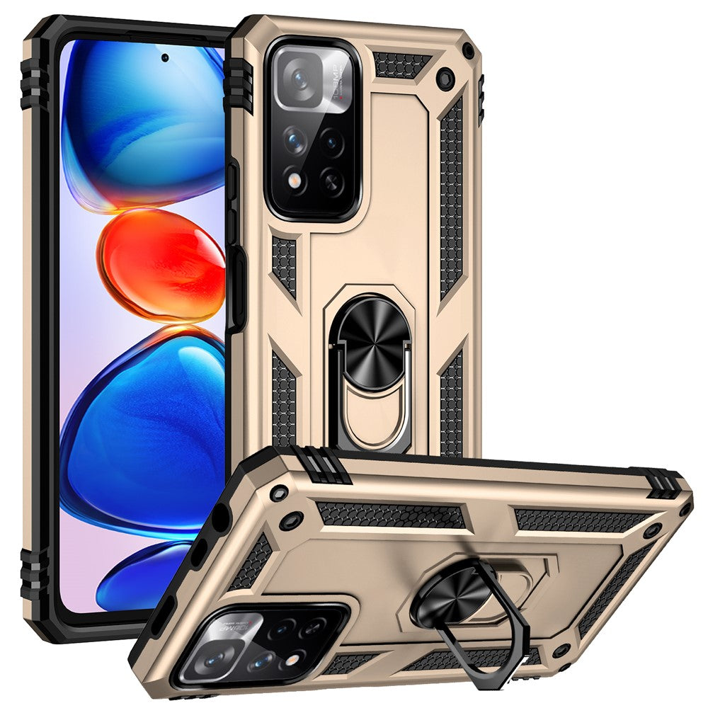 Drop-proof Anti-scratch Hard PC Soft TPU Mobile Phone Case with Ring Kickstand for Xiaomi Redmi Note 11 Pro 5G (China) (MediaTek)/Note 11 Pro+ 5G