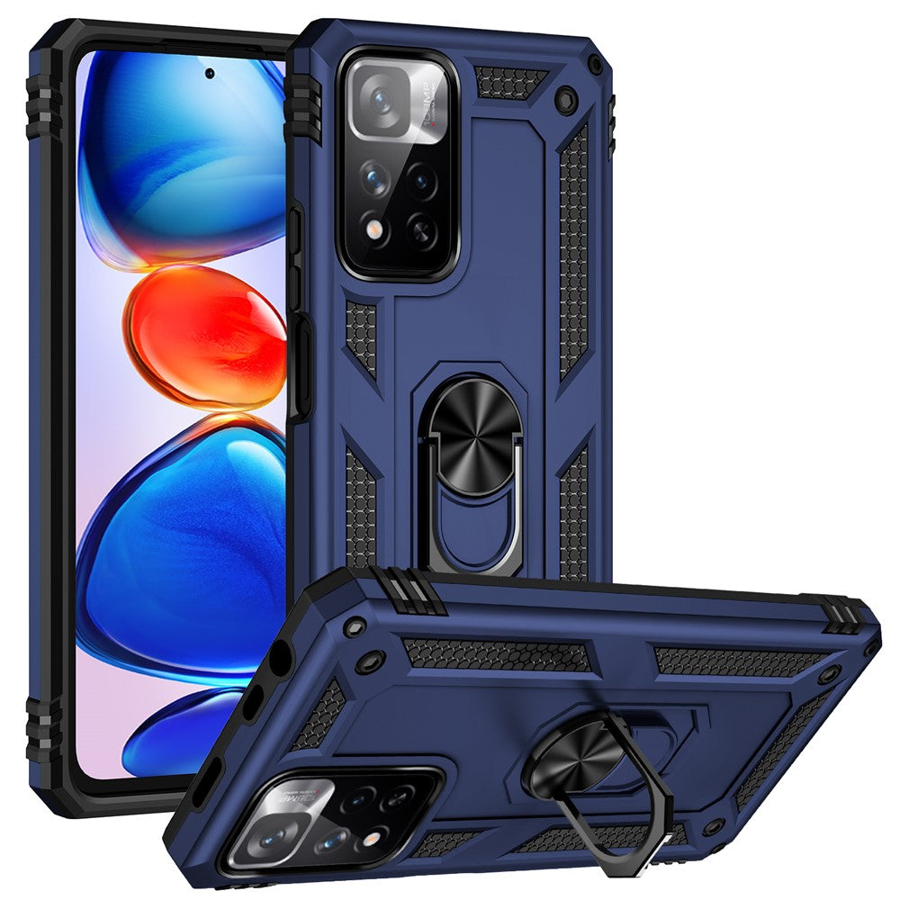 Drop-proof Anti-scratch Hard PC Soft TPU Mobile Phone Case with Ring Kickstand for Xiaomi Redmi Note 11 Pro 5G (China) (MediaTek)/Note 11 Pro+ 5G