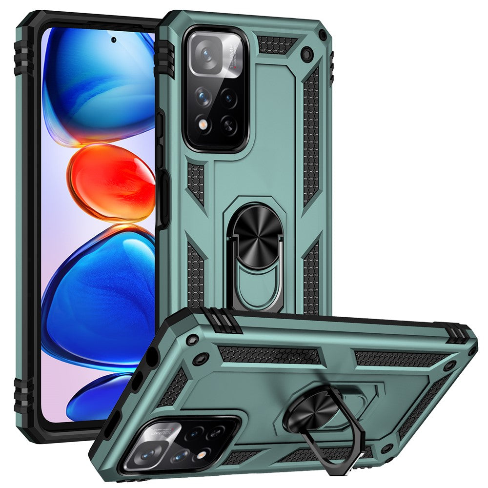 Drop-proof Anti-scratch Hard PC Soft TPU Mobile Phone Case with Ring Kickstand for Xiaomi Redmi Note 11 Pro 5G (China) (MediaTek)/Note 11 Pro+ 5G