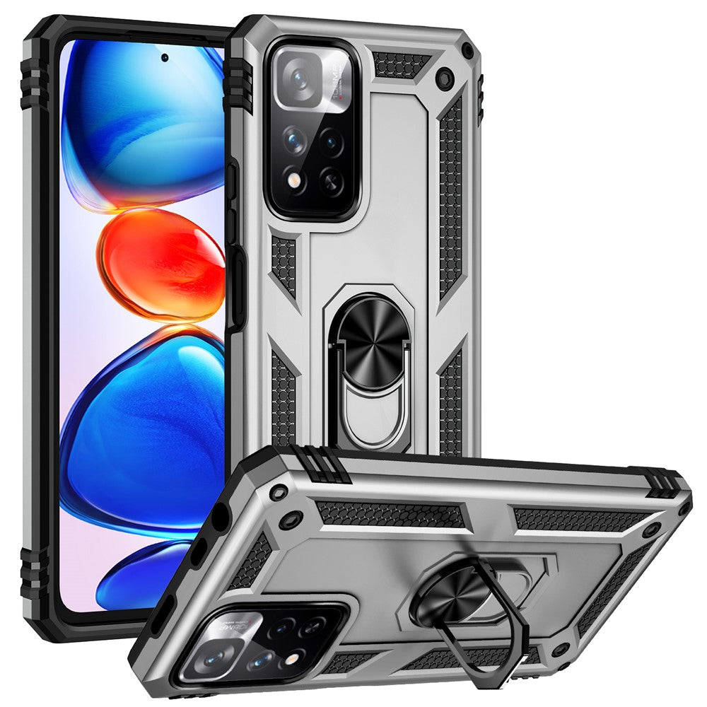 Drop-proof Anti-scratch Hard PC Soft TPU Mobile Phone Case with Ring Kickstand for Xiaomi Redmi Note 11 Pro 5G (China) (MediaTek)/Note 11 Pro+ 5G