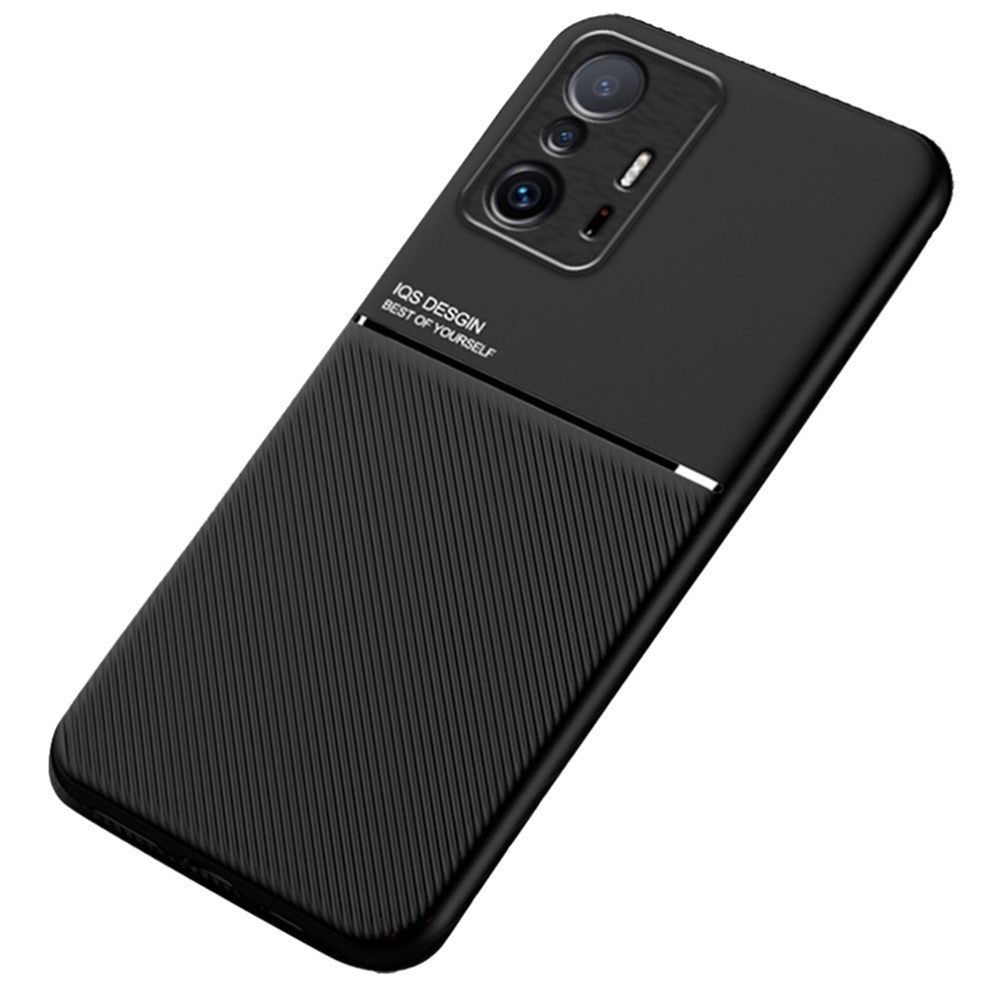 Textured Mobile Phone Bag Case TPU + PU Leather Shockproof Phone Cover with Built-in Magnetic Metal Sheet for Xiaomi 11T Pro / Xiaomi 11T