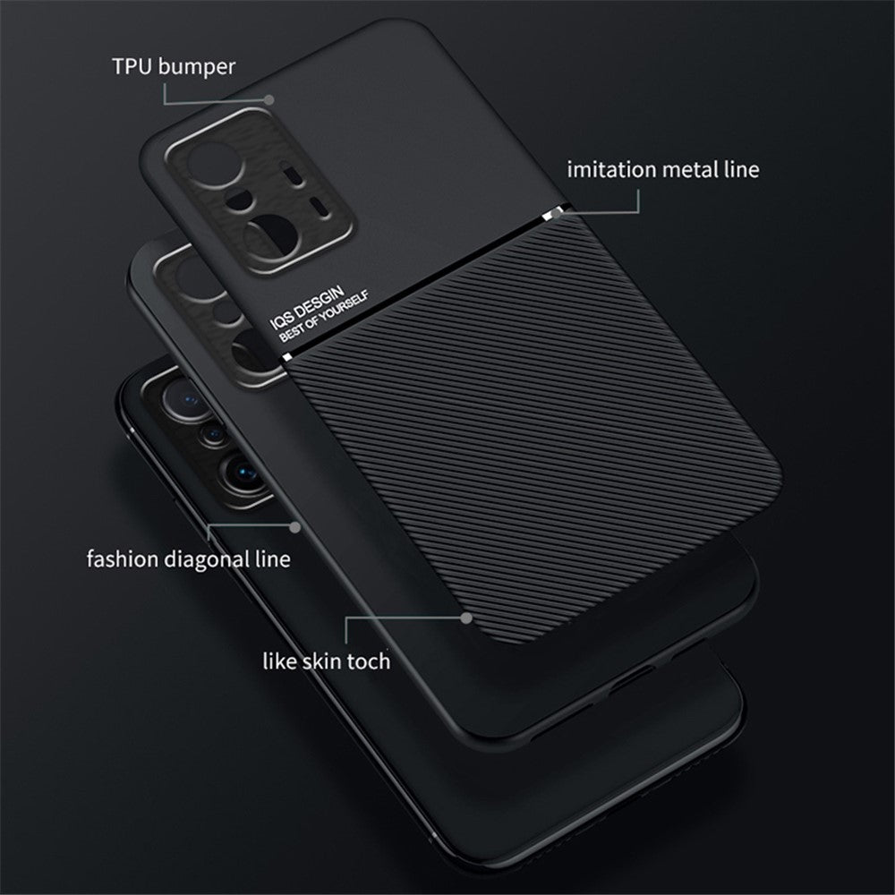 Tekstureret mobilcover i TPU + PU-læder, stødsikkert mobilcover med indbygget magnetisk metalplade til Xiaomi 11T Pro / Xiaomi 11T