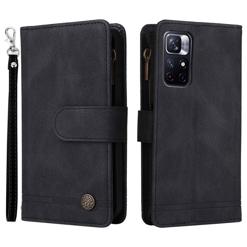 For Xiaomi Redmi Note 11 5G (China) (MediaTek) / Note 11T 5G / Note 11S 5G  Zipper Wallet Case PU Leather Flip Stand Stripes Imprinted Phone Cover