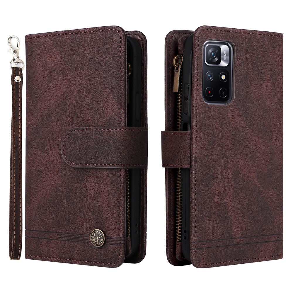 For Xiaomi Redmi Note 11 5G (China) (MediaTek) / Note 11T 5G / Note 11S 5G  Zipper Wallet Case PU Leather Flip Stand Stripes Imprinted Phone Cover