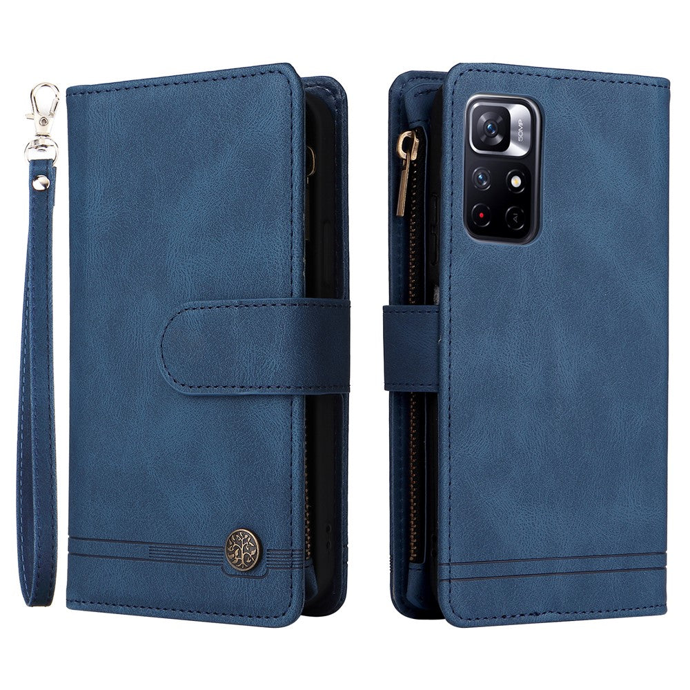 For Xiaomi Redmi Note 11 5G (China) (MediaTek) / Note 11T 5G / Note 11S 5G  Zipper Wallet Case PU Leather Flip Stand Stripes Imprinted Phone Cover