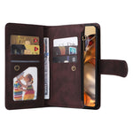 Stripes Imprinted Skin-touch PU Leather Zipper Wallet Stand Case Multiple Card Slots Holder Protective Cover with Strap for Xiaomi 11T / 11T Pro