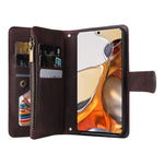 Stripes Imprinted Skin-touch PU Leather Zipper Wallet Stand Case Multiple Card Slots Holder Protective Cover with Strap for Xiaomi 11T / 11T Pro