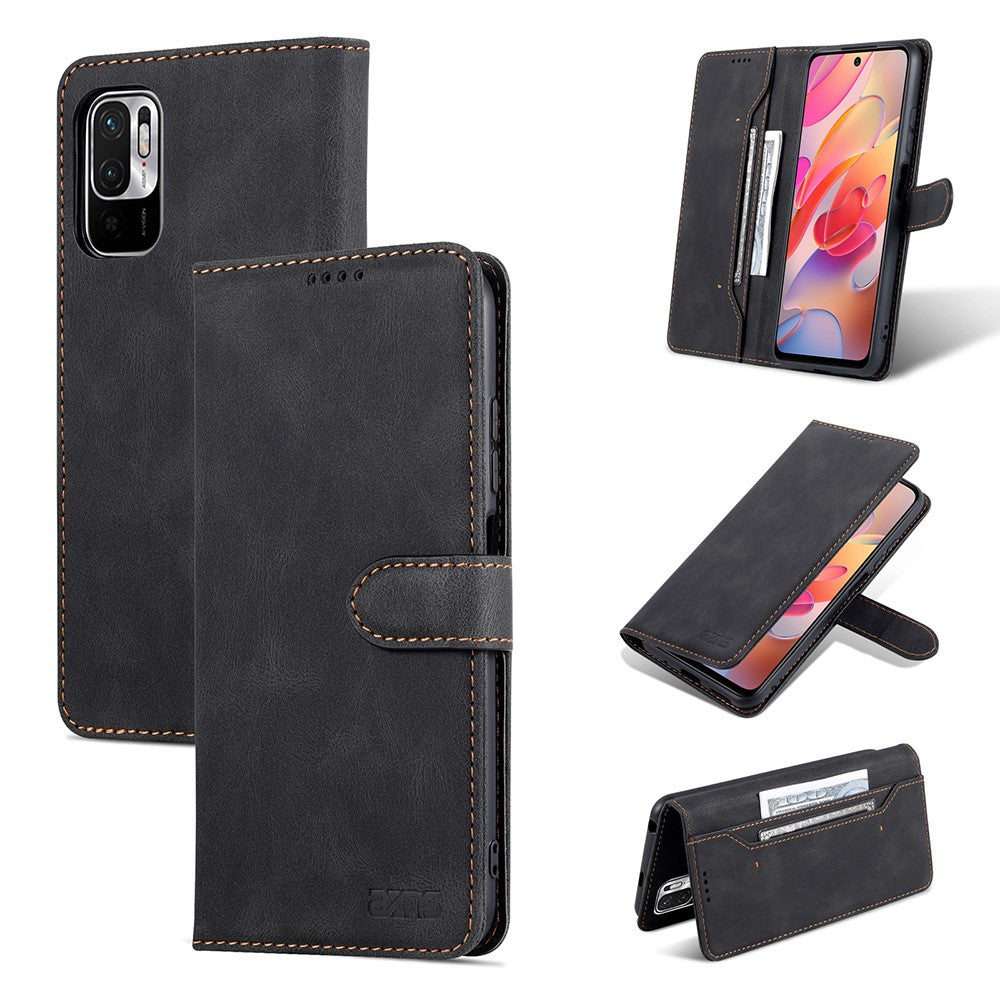 AZNS Leather Case Scratch-resistant Wallet Stand Phone Cover for Xiaomi Poco M3 Pro 4G/5G/Redmi Note 10 5G/Redmi Note 10T 5G