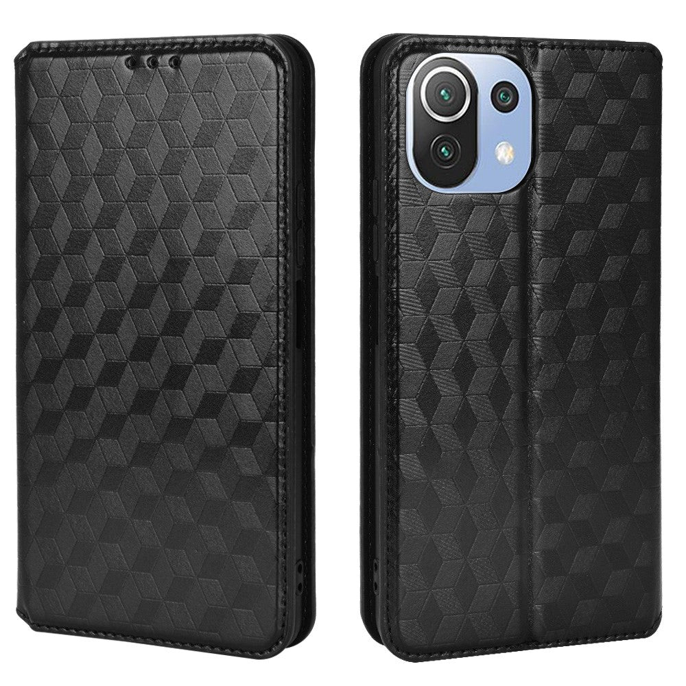 Magnetic Auto Closing Folio Flip Full Protection 3D Rhombus Imprinted PU Leather Phone Case with Stand Wallet for Xiaomi 11 Lite 5G NE/Mi 11 Lite 4G/5G
