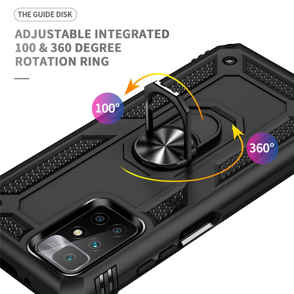 Heavy Duty Soft Flexible TPU Hard PC Anti-Slip Protective Phone Case with Ring Car Mount Kickstand for Xiaomi Redmi Note 11 4G (MediaTek)/Redmi 10 4G (2021)/Redmi 10 2022 4G