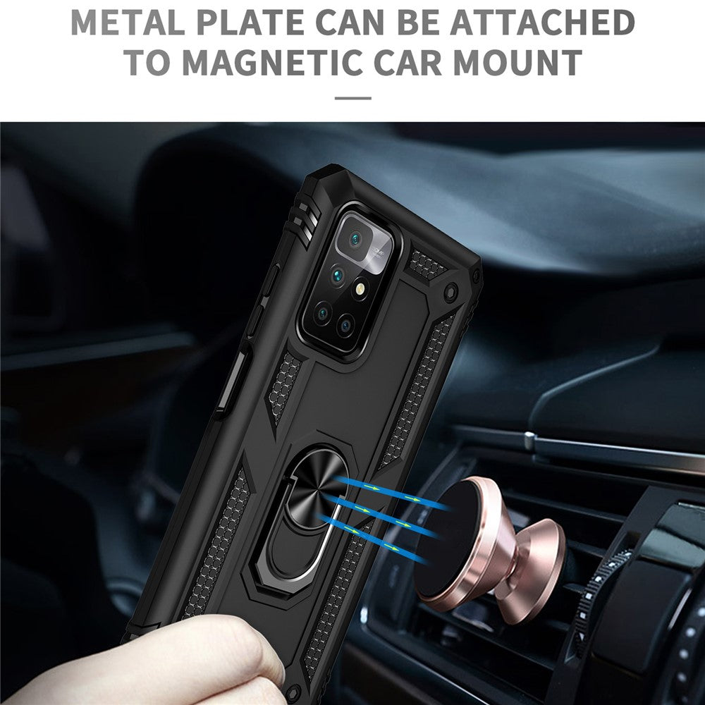 Heavy Duty Soft Flexible TPU Hard PC Anti-Slip Protective Phone Case with Ring Car Mount Kickstand for Xiaomi Redmi Note 11 4G (MediaTek)/Redmi 10 4G (2021)/Redmi 10 2022 4G