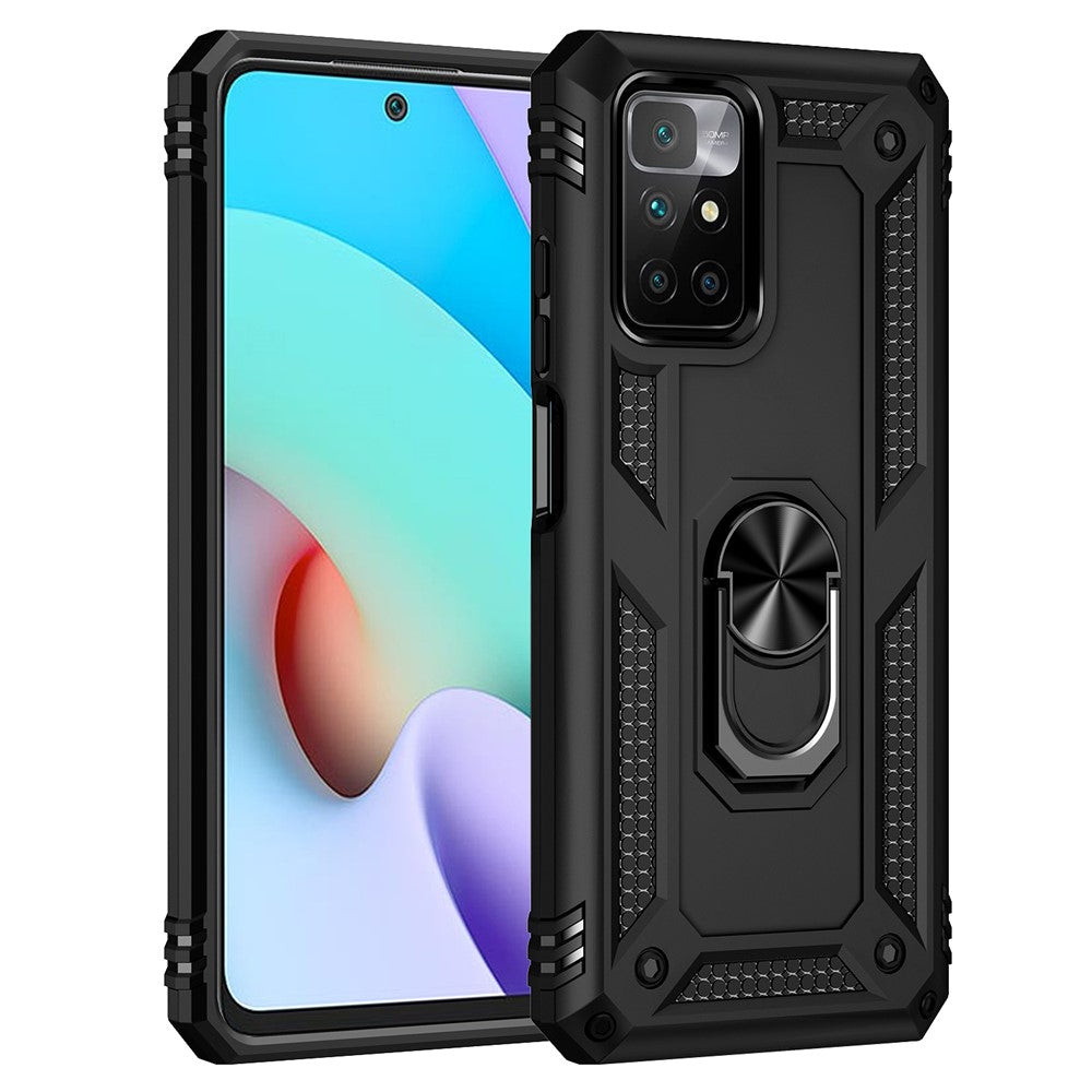 Heavy Duty Soft Flexible TPU Hard PC Anti-Slip Protective Phone Case with Ring Car Mount Kickstand for Xiaomi Redmi Note 11 4G (MediaTek)/Redmi 10 4G (2021)/Redmi 10 2022 4G