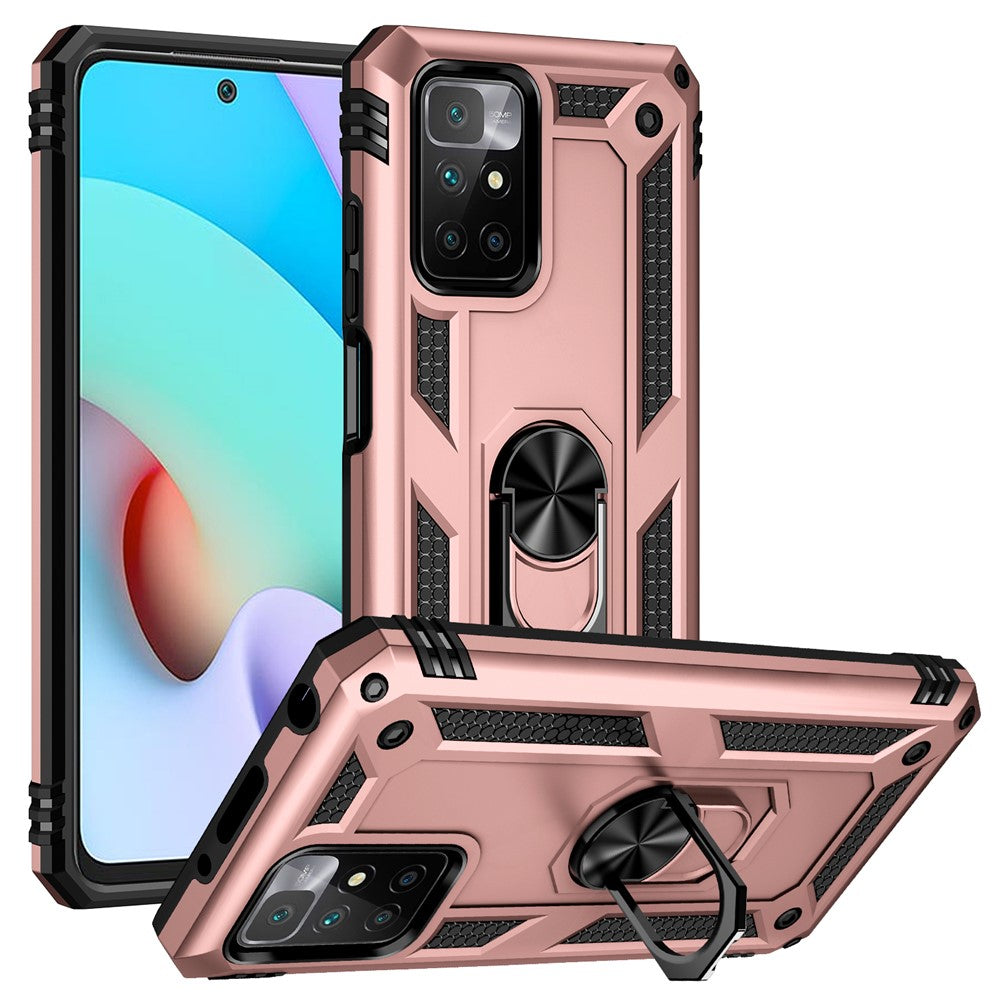 Heavy Duty Soft Flexible TPU Hard PC Anti-Slip Protective Phone Case with Ring Car Mount Kickstand for Xiaomi Redmi Note 11 4G (MediaTek)/Redmi 10 4G (2021)/Redmi 10 2022 4G