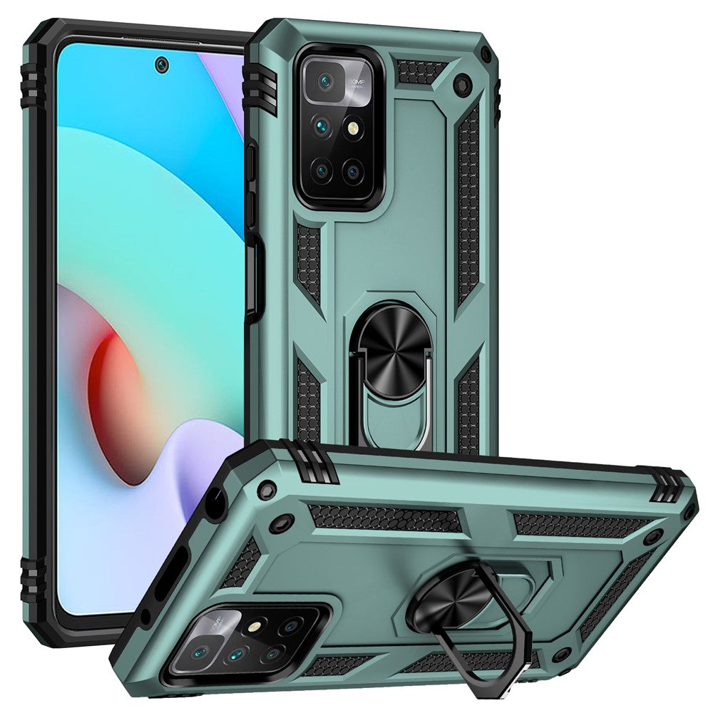 Heavy Duty Soft Flexible TPU Hard PC Anti-Slip Protective Phone Case with Ring Car Mount Kickstand for Xiaomi Redmi Note 11 4G (MediaTek)/Redmi 10 4G (2021)/Redmi 10 2022 4G