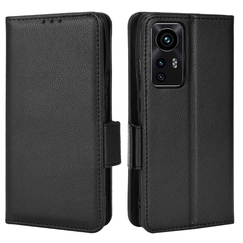 Fuld beskyttelse Litchi-tekstureret PU-læder med magnetisk lukning Pungcover med stativ TPU-stødsikkert flipcover til Xiaomi 12 5G/12X 5G/12S 5G