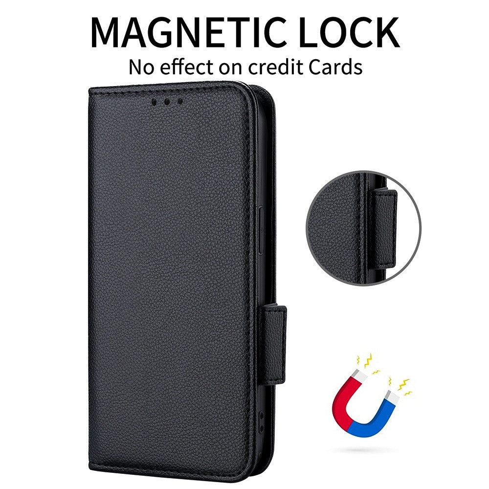 Fuld beskyttelse Litchi-tekstureret PU-læder med magnetisk lukning Pungcover med stativ TPU-stødsikkert flipcover til Xiaomi 12 5G/12X 5G/12S 5G