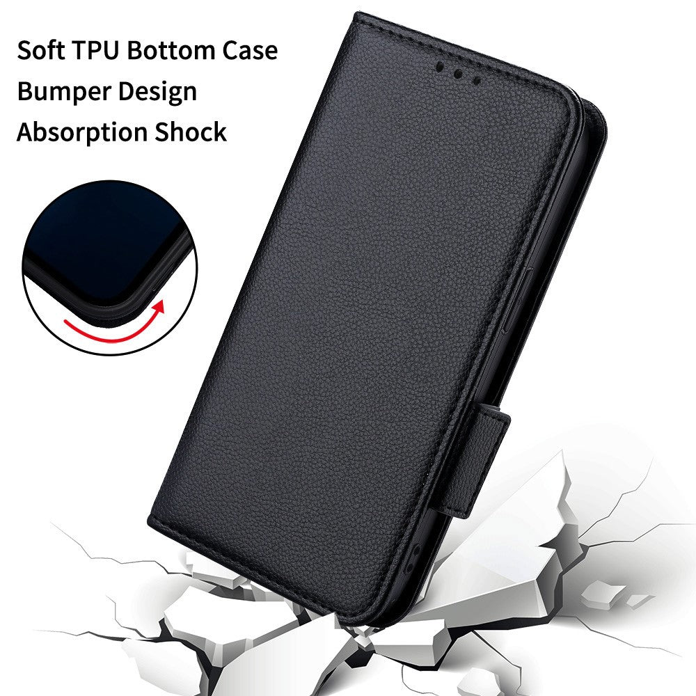 Fuld beskyttelse Litchi-tekstureret PU-læder med magnetisk lukning Pungcover med stativ TPU-stødsikkert flipcover til Xiaomi 12 5G/12X 5G/12S 5G
