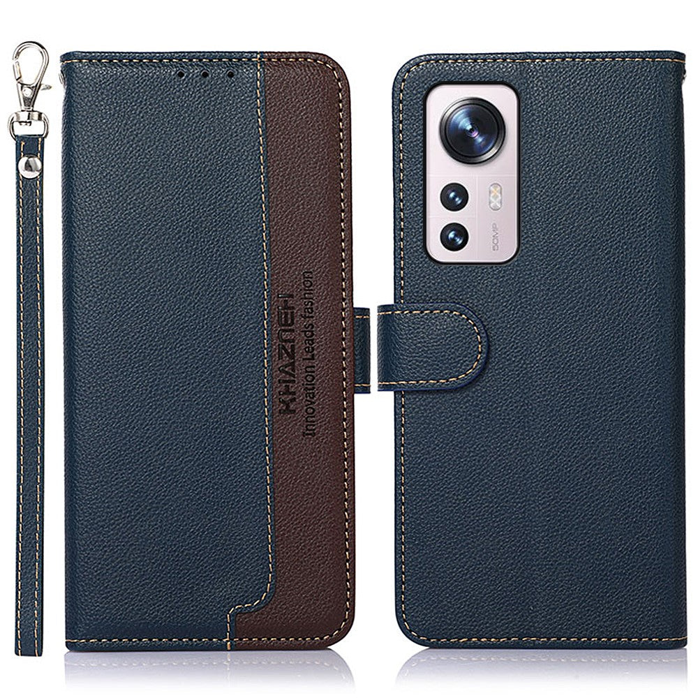 KHAZNEH RFID-blockerande PU-läderfodral med litchitextur, fallskyddande plånbok, stativ för Xiaomi 12 Pro 5G / 12S Pro 5G / 12 Pro (Dimensity) 5G
