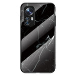 For Xiaomi 12 5G/12X 5G/12S 5G Marble Pattern Shockproof TPU Bumper Tempered Glass + PC Back Cover Well-protected Phone Case