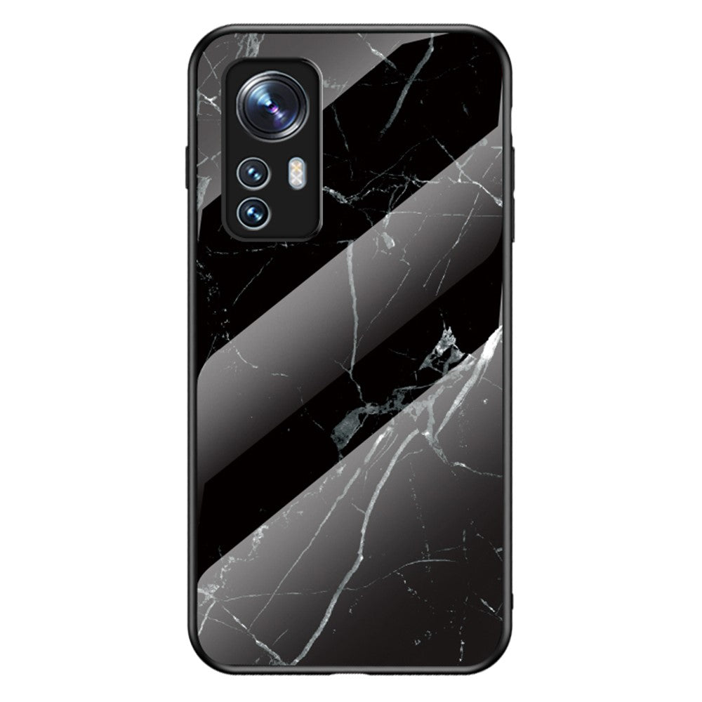 For Xiaomi 12 5G/12X 5G/12S 5G Marble Pattern Shockproof TPU Bumper Tempered Glass + PC Back Cover Well-protected Phone Case