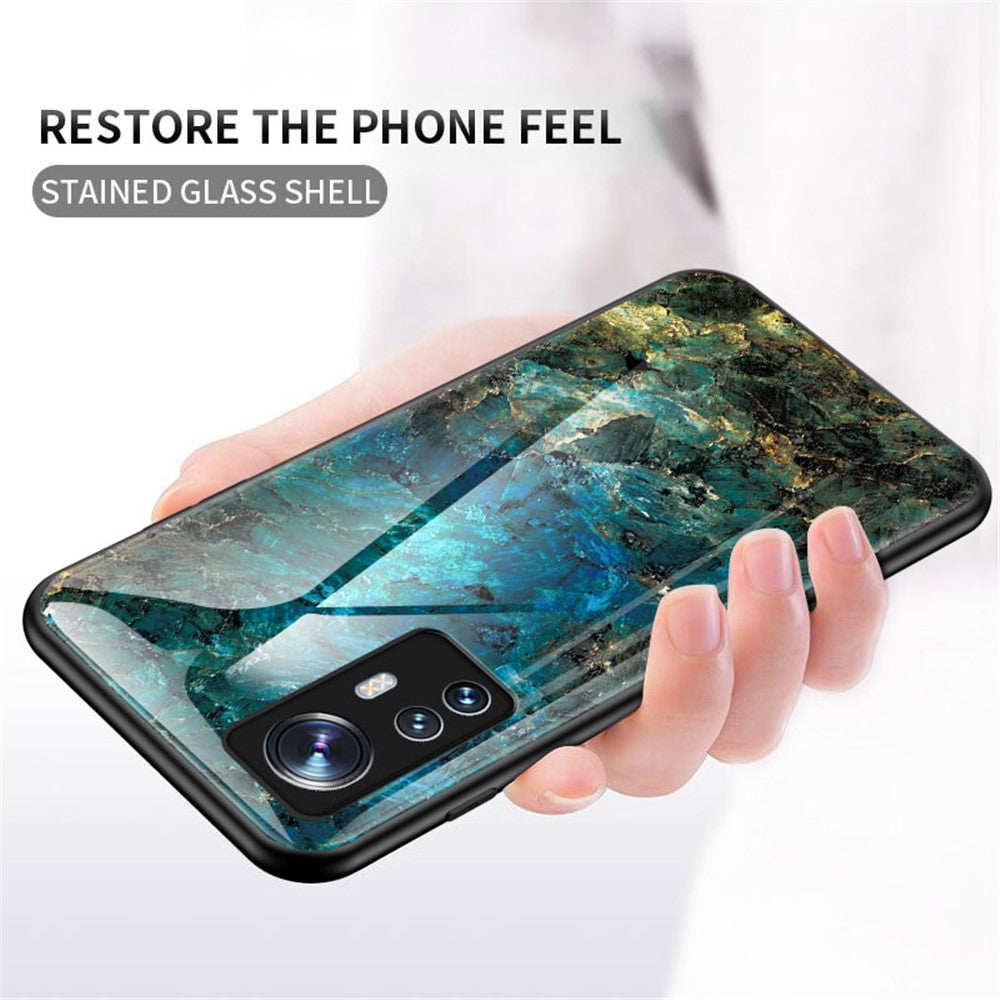 For Xiaomi 12 5G/12X 5G/12S 5G Marble Pattern Shockproof TPU Bumper Tempered Glass + PC Back Cover Well-protected Phone Case