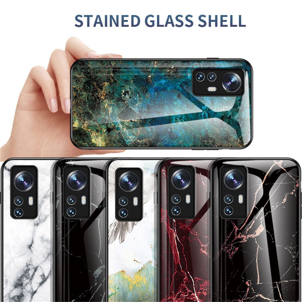 For Xiaomi 12 5G/12X 5G/12S 5G Marble Pattern Shockproof TPU Bumper Tempered Glass + PC Back Cover Well-protected Phone Case